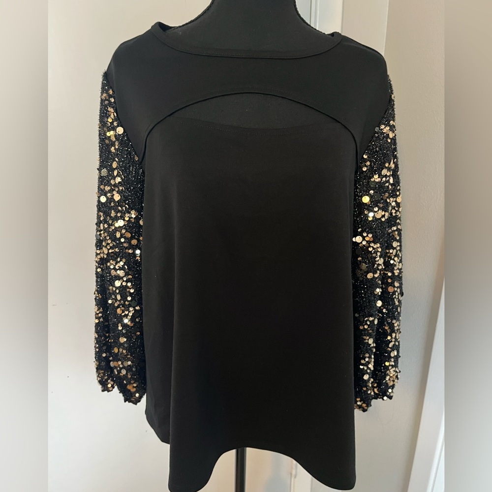 Elegant Black Sequin Sleeve Top